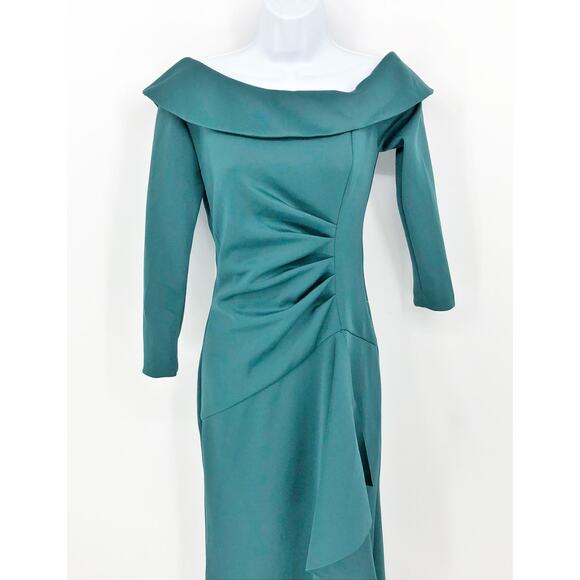 XSCAPE Women's Darla One Shoulder Scuba Crepe Dress 4 Green Long Sleeve NWOT - Picture 4 of 13